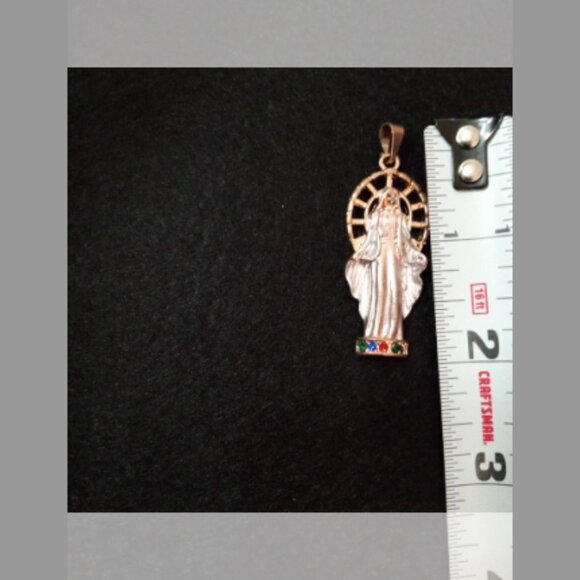 Tri Color Mix Our Lady Of Guadalupe w/ Mix Colored  Stones at her feet necklace - Picture 4 of 8